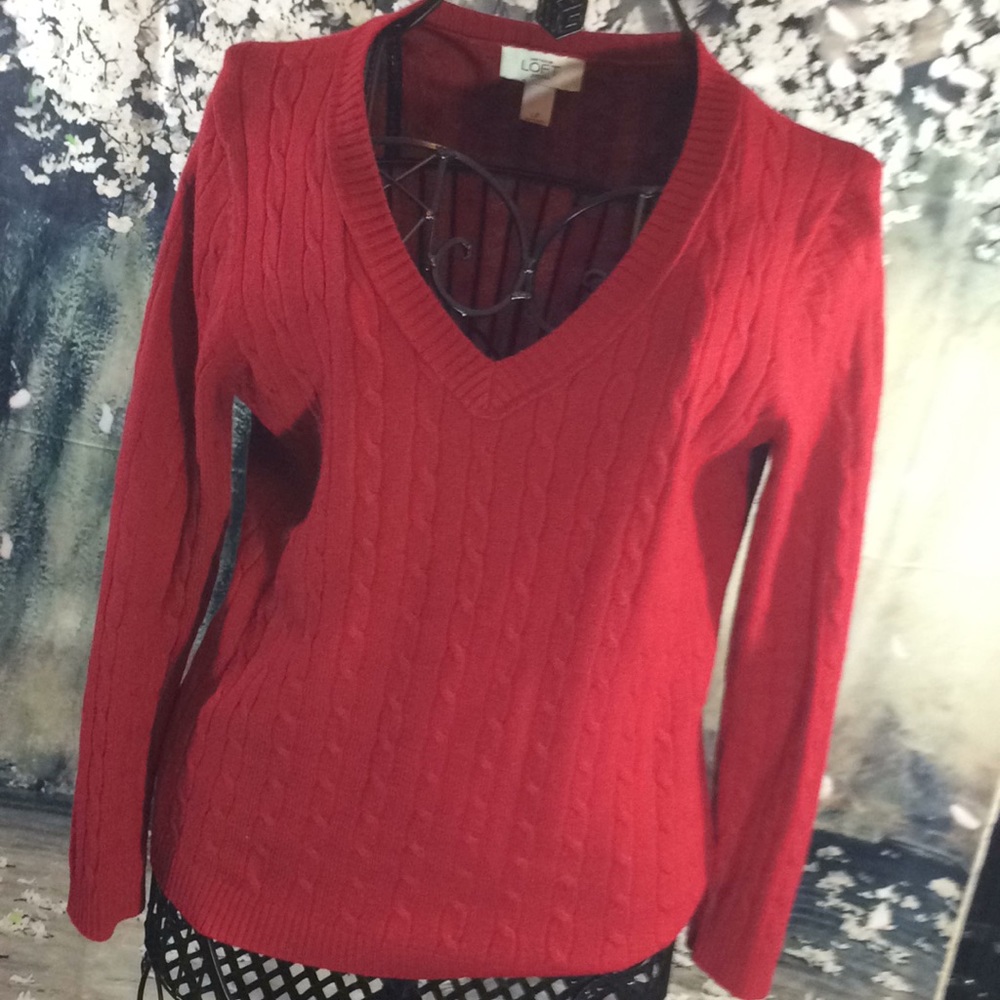 🌺NEW Ann Taylor LOFT RED Cable Sweater sz LP